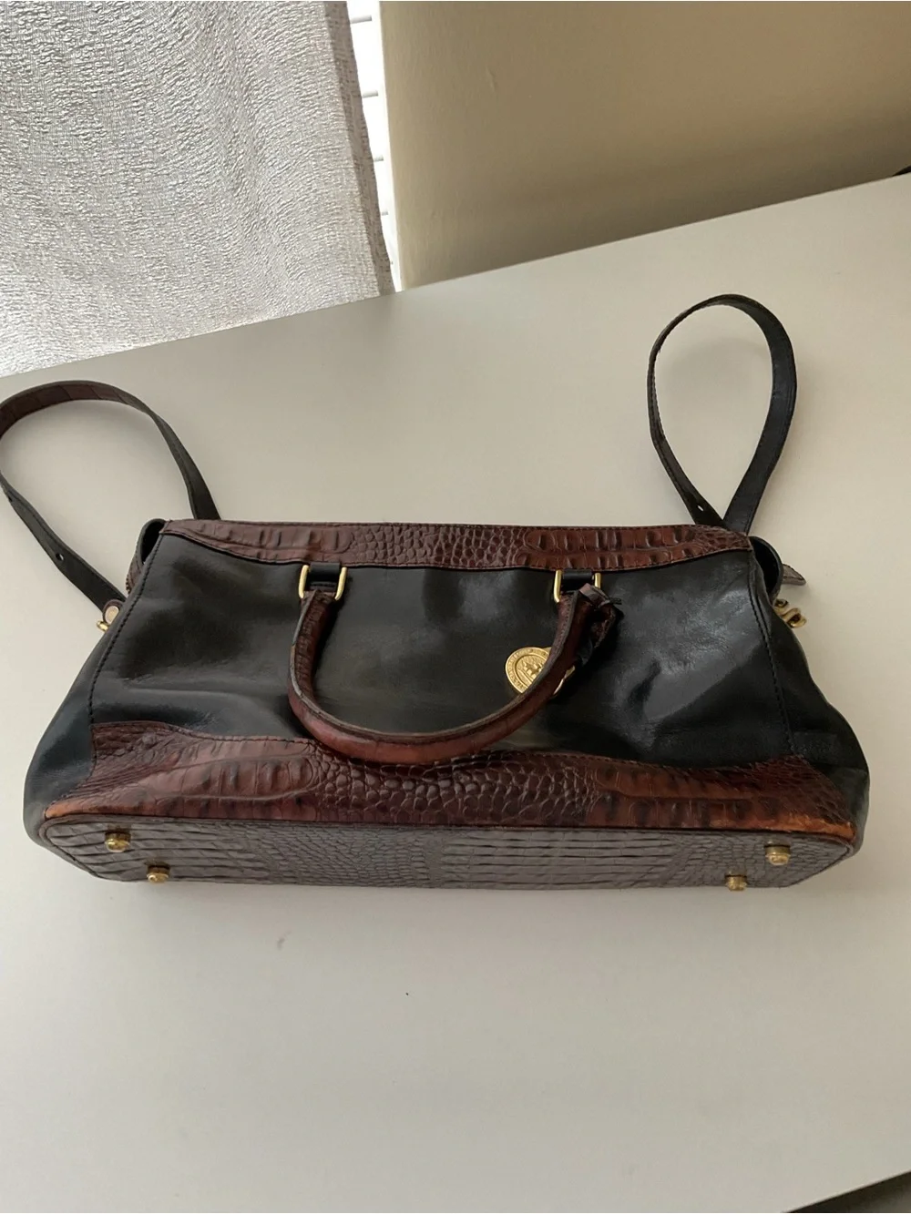 Brahmine leather satchel and brown Croc Embossed leather handbag Repair